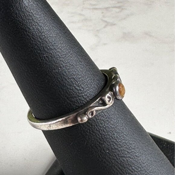 Sterling Silver Tiger Eye Cabochon Ring With Swirl Design Made In Mexico Size 6 - Picture 3 of 9